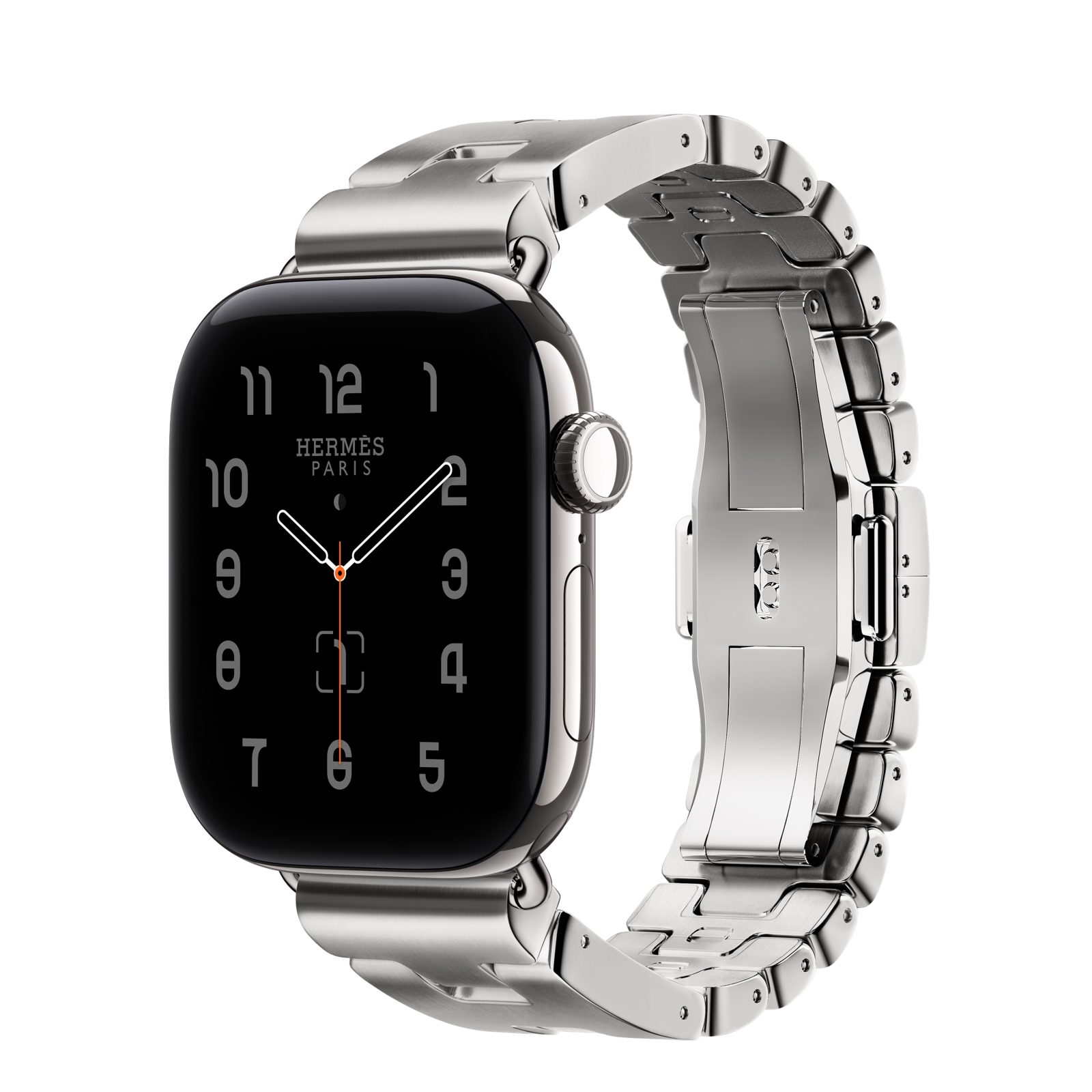 Apple Watch Hermès Series 12 (GPS + Cellular) • Titanboett silver, 42 mm • Satiné Grand H - Small