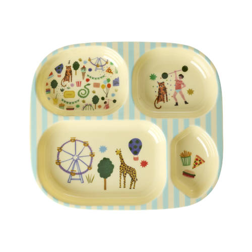 Rice - Melamine Kids 4 Room Plate with Fun Fair Print - Mint