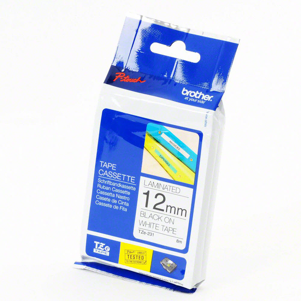 Brother TZE231 Tejp 12 mm X 8 M, svart/vit