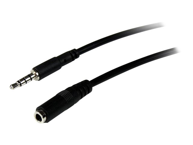 Förlängningsljudkabel stereo 3,5 mm, TRRS 4-pol, mik+hörlur, 2 meter - Svart