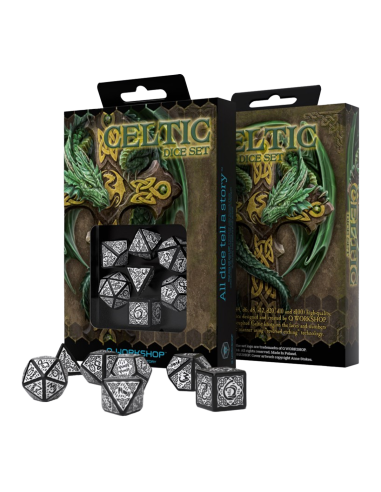Q Workshop - Celtic 3D Revised Black & white Dice Set - Tärningar