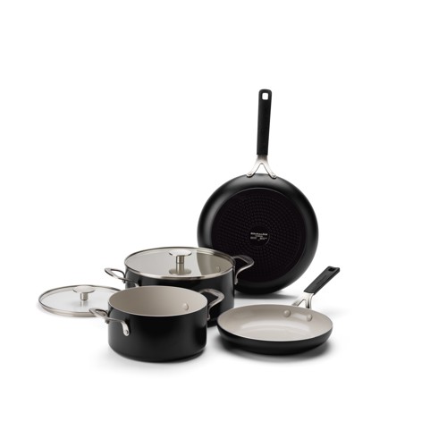 KitchenAid - Coloured Aluminum 6pcs Set: Frypan 24/28cm + Casserole with Lid 20/24cm - Matte Black