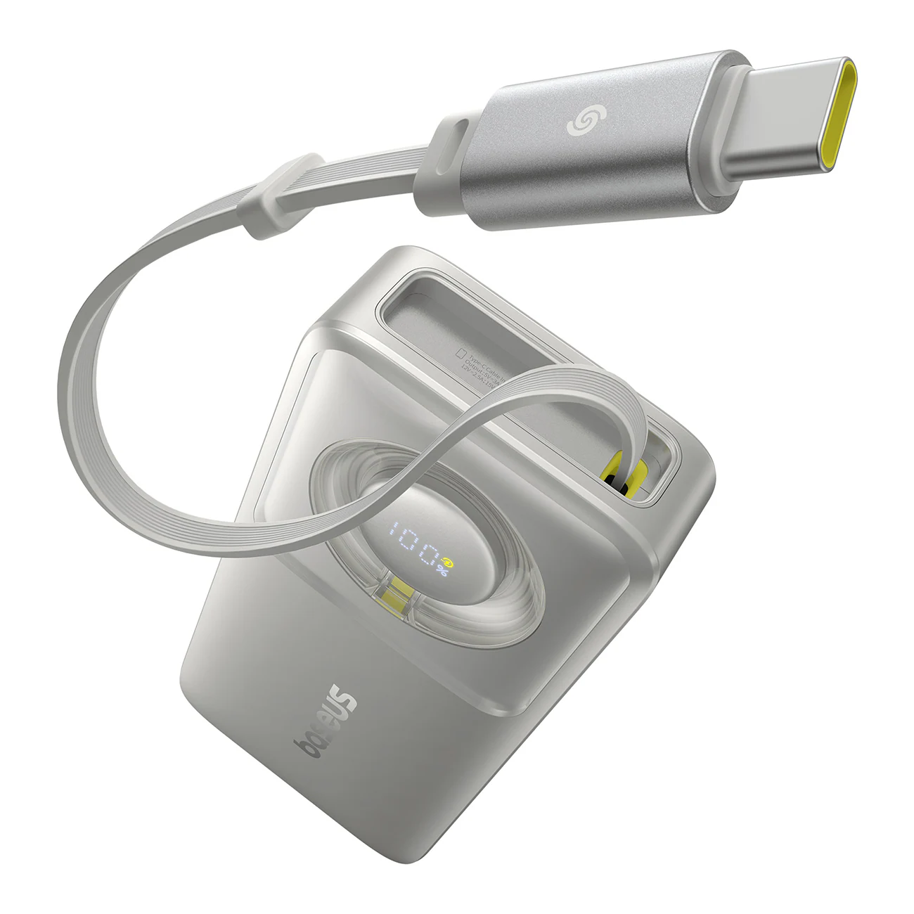 Baseus Free2Pull 10000mAh 30W powerbank med USB-C-port och utdragbar USB-C-kabel - grå