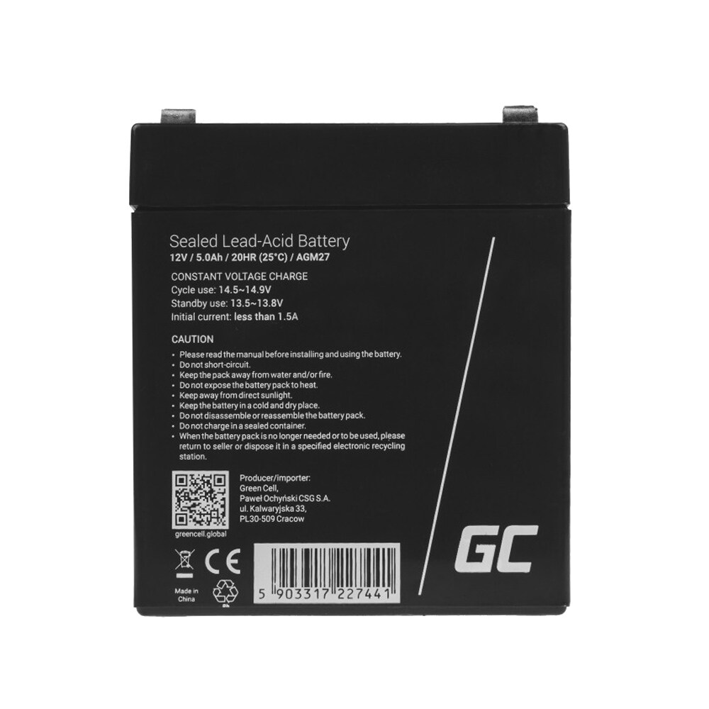 Batteri Green Cell AGM27 12V/5Ah, bild 2