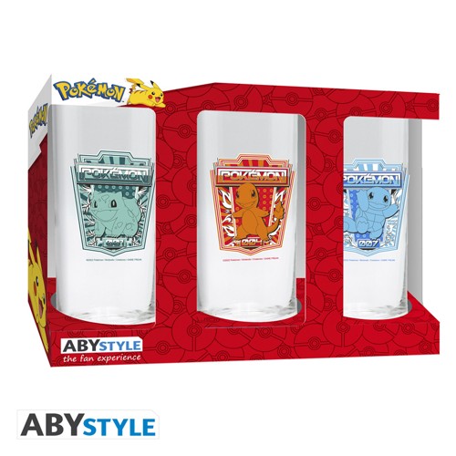 Pokemon Glas-set – Bulbasaur, Charmander & Squirtle (3-pack)