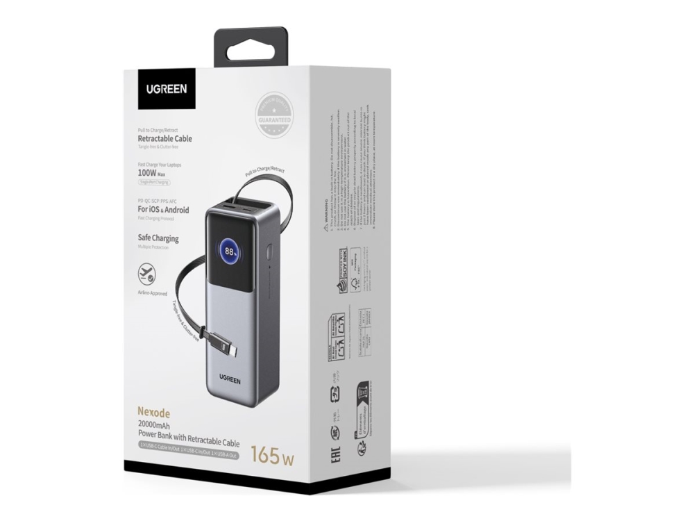 UGREEN Nexode Powerbank 20000 mAh 165W med inbyggd kabel