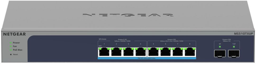 Netgear MS510TXUP Multi-Gigabit Smart Switch, 4-port 2.5GbE + 4-port 10GbE (samtliga 8 portar Ultra60 PoE++) + 2x10Gbe SFP+, rackmonterbar, 295W, bild 2
