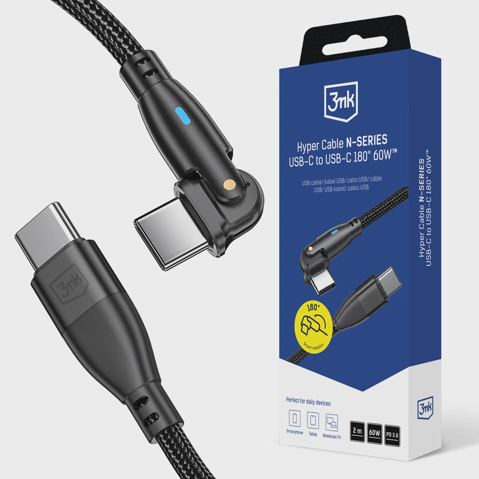 3mk Hyper Cable 3mk Hyper Cable N-SERIES USB-C / USB-C 2m 20V/3A 60W / svart