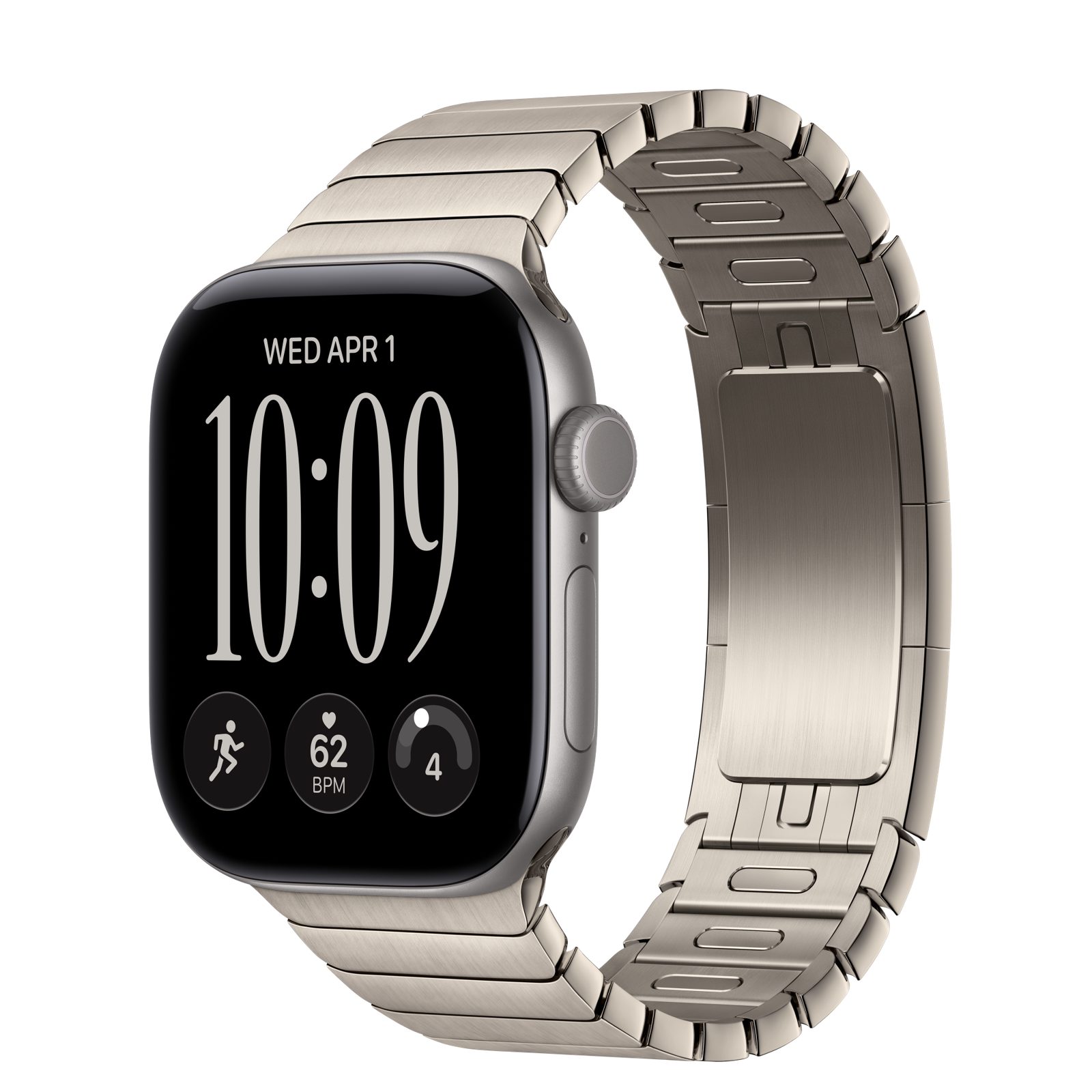 Apple Watch Series 12 (GPS) • Aluminiumboett rymdgrå, 42 mm • Länkarmband naturlig finish