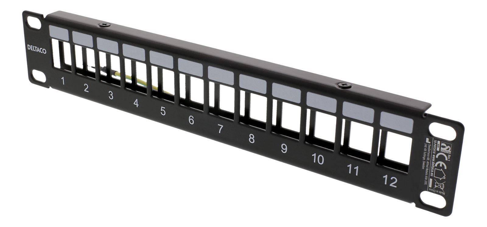 10" Patchpanel Deltaco, 12 portar, Keystone, 1U, metall - Svart, bild 3
