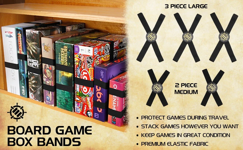 ENHANCE Board Game Box Bands – 5-pack Elastiska Gummiband för Brädspel