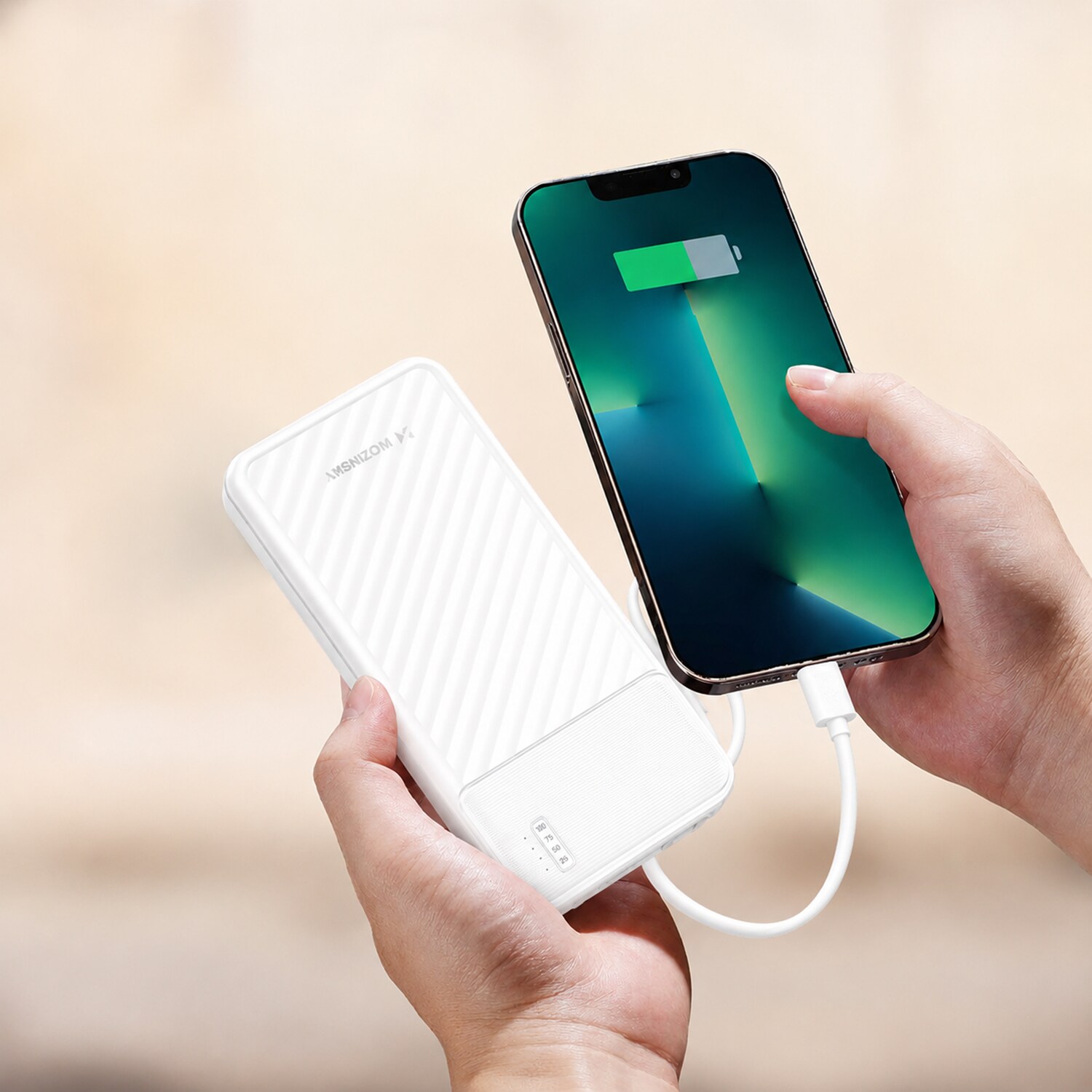 Wozinsky W11-W 10 000 mAh 10 W powerbank med inbyggda kablar och ficklampa – vit, bild 3
