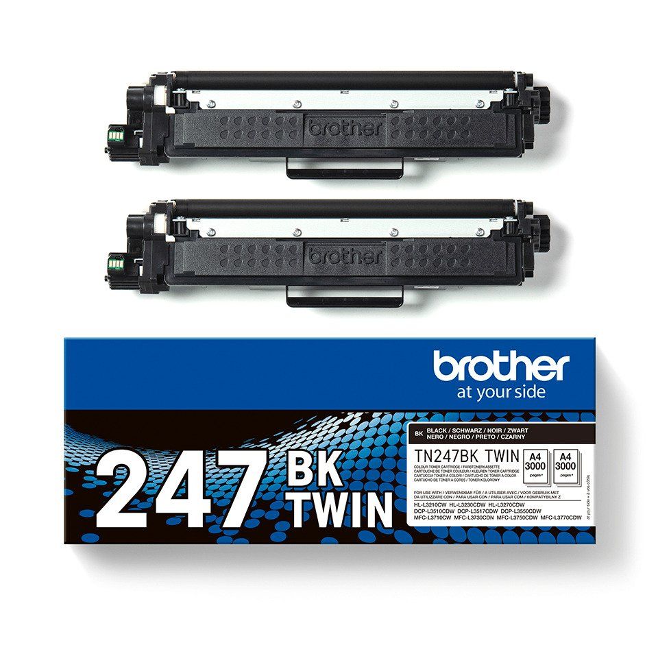 Brother TN247BK TWIN - 2-pack - Lång livslängd - svart - original - tonerkassett - för Brother DCP-L3510CDW, DCP-L3517CDW, DCP-L3550DW, MFC-L3730CDN
