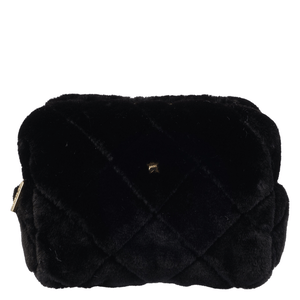 DARK Faux Fur Quilted Make-Up Pouch Small Black