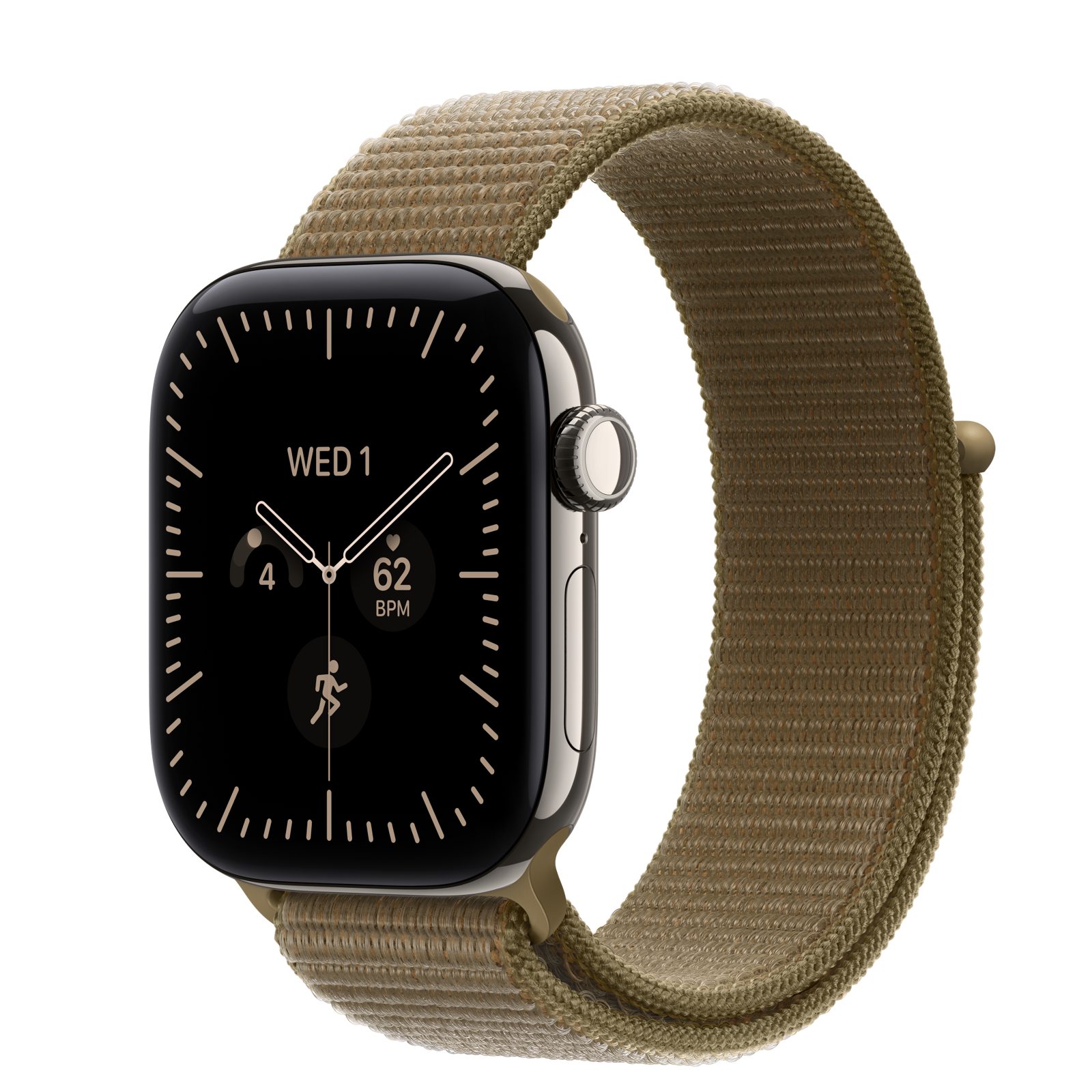 Apple Watch Series 12 (GPS + Cellular) • Titanboett naturlig, 42 mm • Sportloop oliv