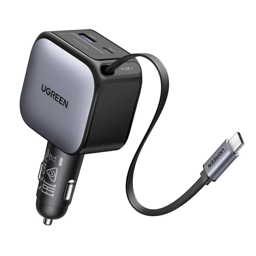 UGREEN Billaddare 60W, 3A, USB-A/USB-C med USB-C-kabel - Grå, bild 2
