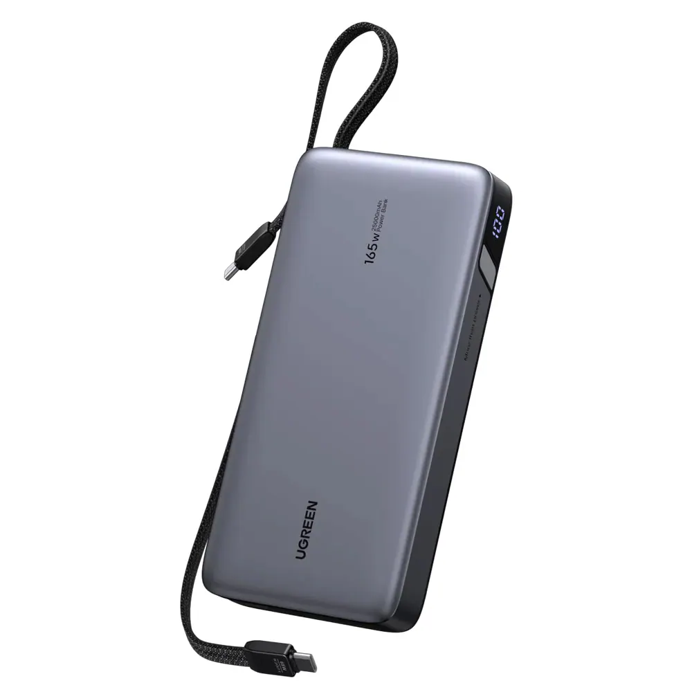 Ugreen Nexode - Power bank - med inbyggda USB-C-kablar - 25000 mAh - 165 Watt - Strömmatning 3.1, QC, UFCS, Power Delivery 3.0 + PPS, Ultra Fast Charge - 3 utdatakontakter (USB, USB-C)