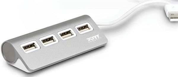 USB 2.0-hub PORT Designs, 4xUSB 2.0 - Silver/vit, bild 3