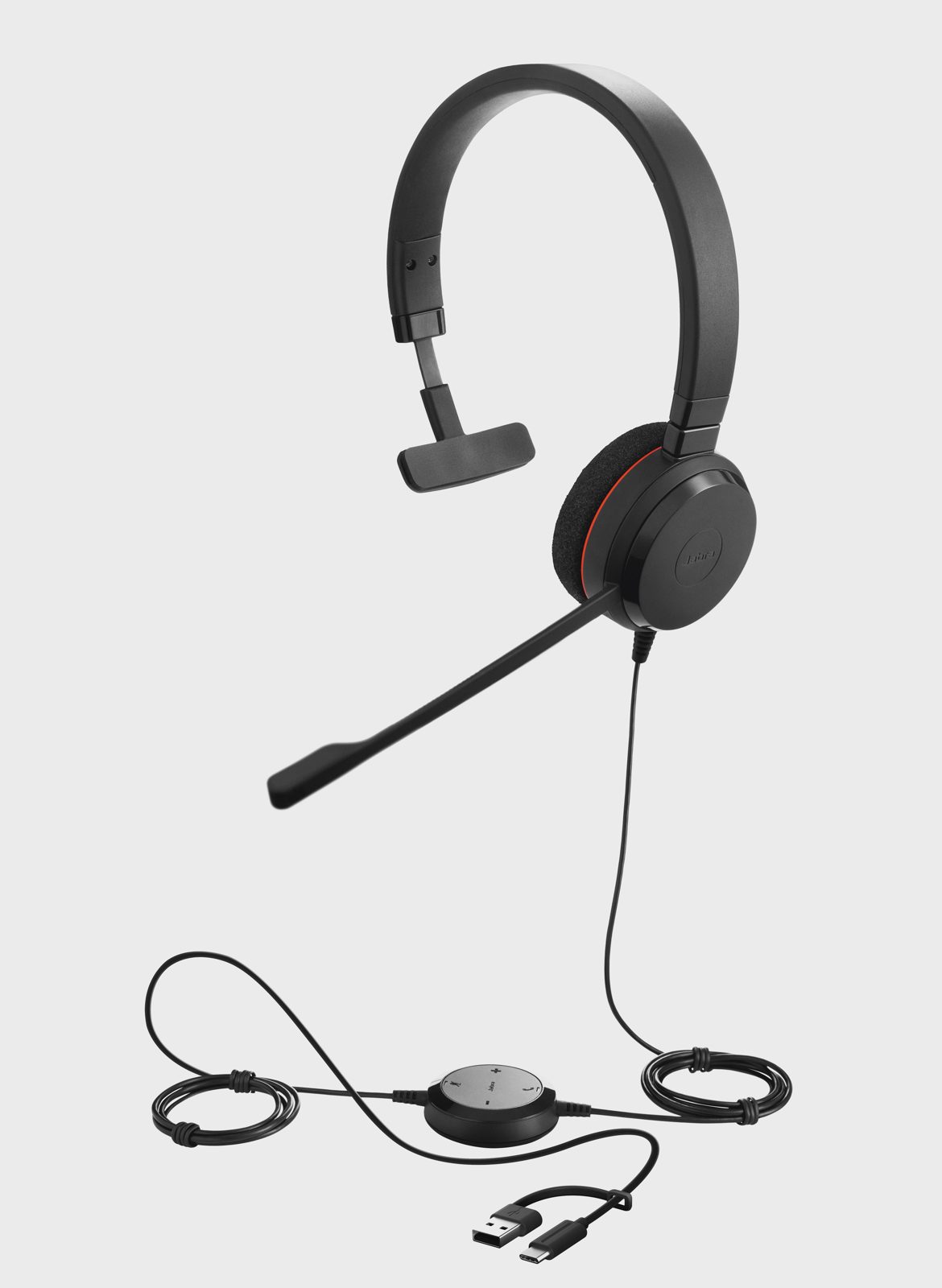 Jabra Evolve 20 MS Mono Headset, kabelanslutet, USB-C / USB-A, Svart