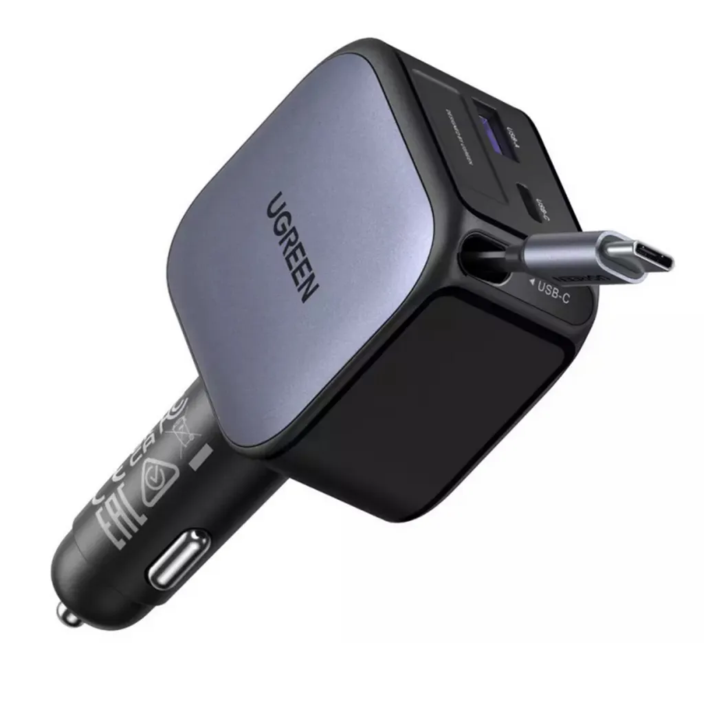 UGREEN Billaddare 90W, 6.1A, USB-A/USB-C med USB-C-kabel - Grå