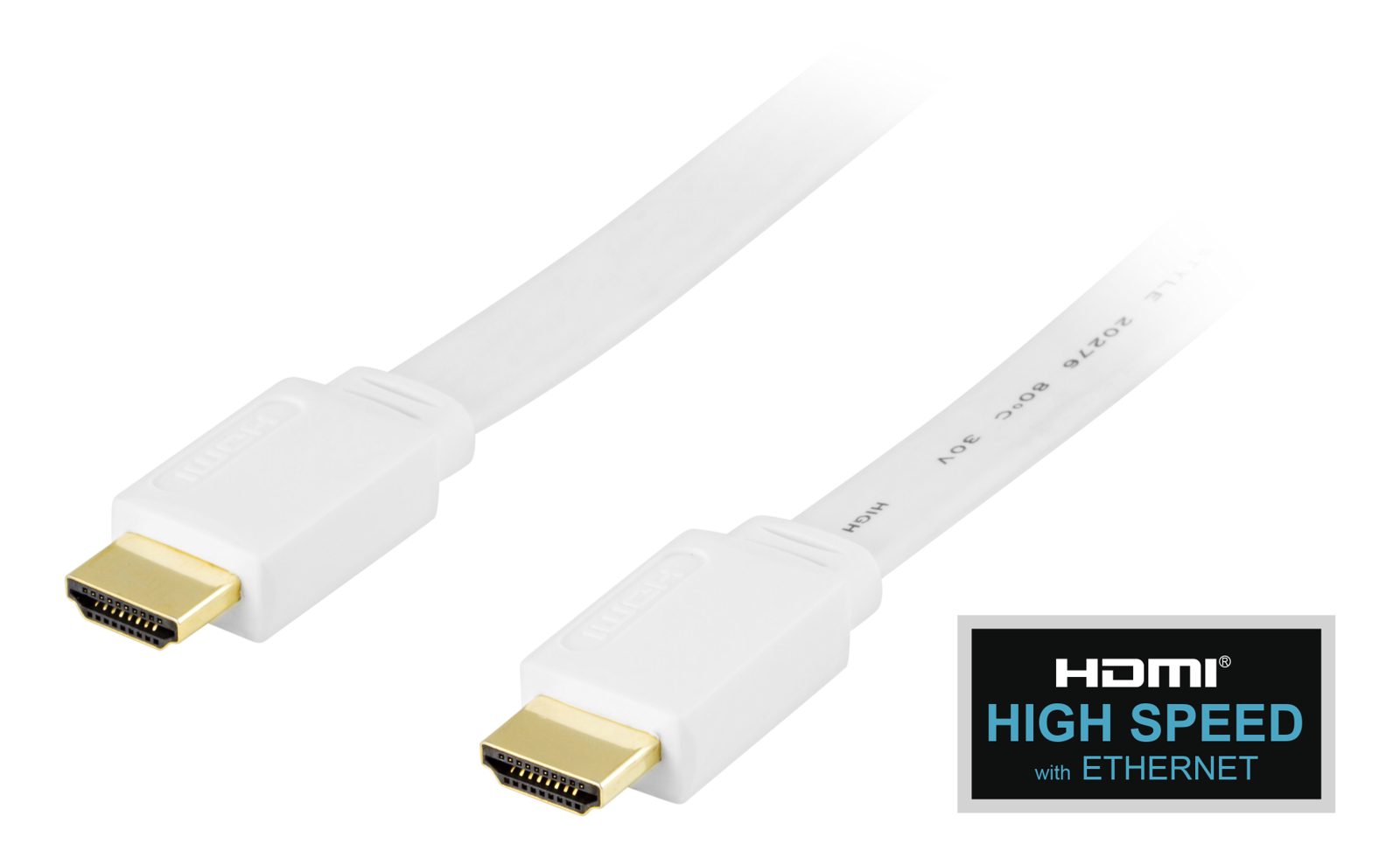 HDMI-kabel, 4K/3D, flat, 1 meter - Vit, bild 2