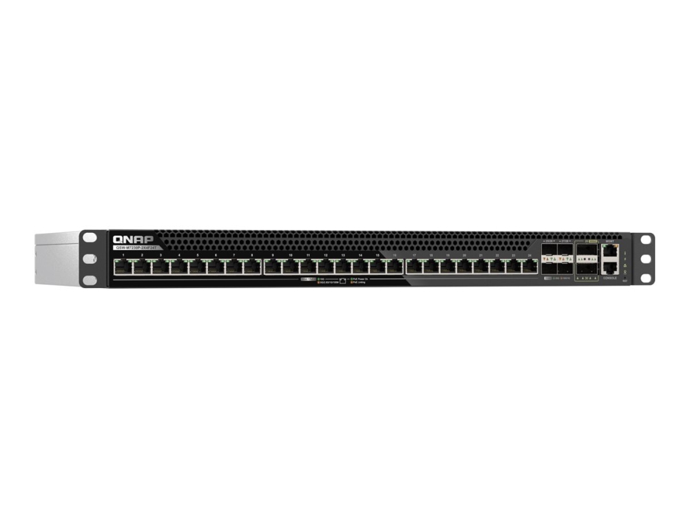 QNAP QSW-M7230P-2X4F24T - Switch - L3 Lite - Administrerad - 2 x 100 Gigabit QSFP28 + 4 x 25 Gigabit SFP28 + 24 x 100/1000/2.5G/5G/10G (PoE++) - rackmonterbar - PoE++ (800 W) - för P/N: CAB-DAC15M-Q28, CAB-DAC15M-Q28B4, CAB-DAC30M-SFP28, TRX-10GITSFPP-SR, TRX-10GSFPP-LR
