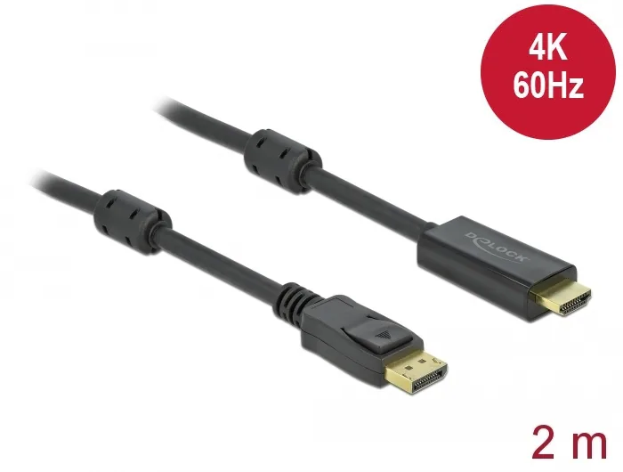 Delock DisplayPort till HDMI kabel, aktiv, 4K @ 60Hz, 2m