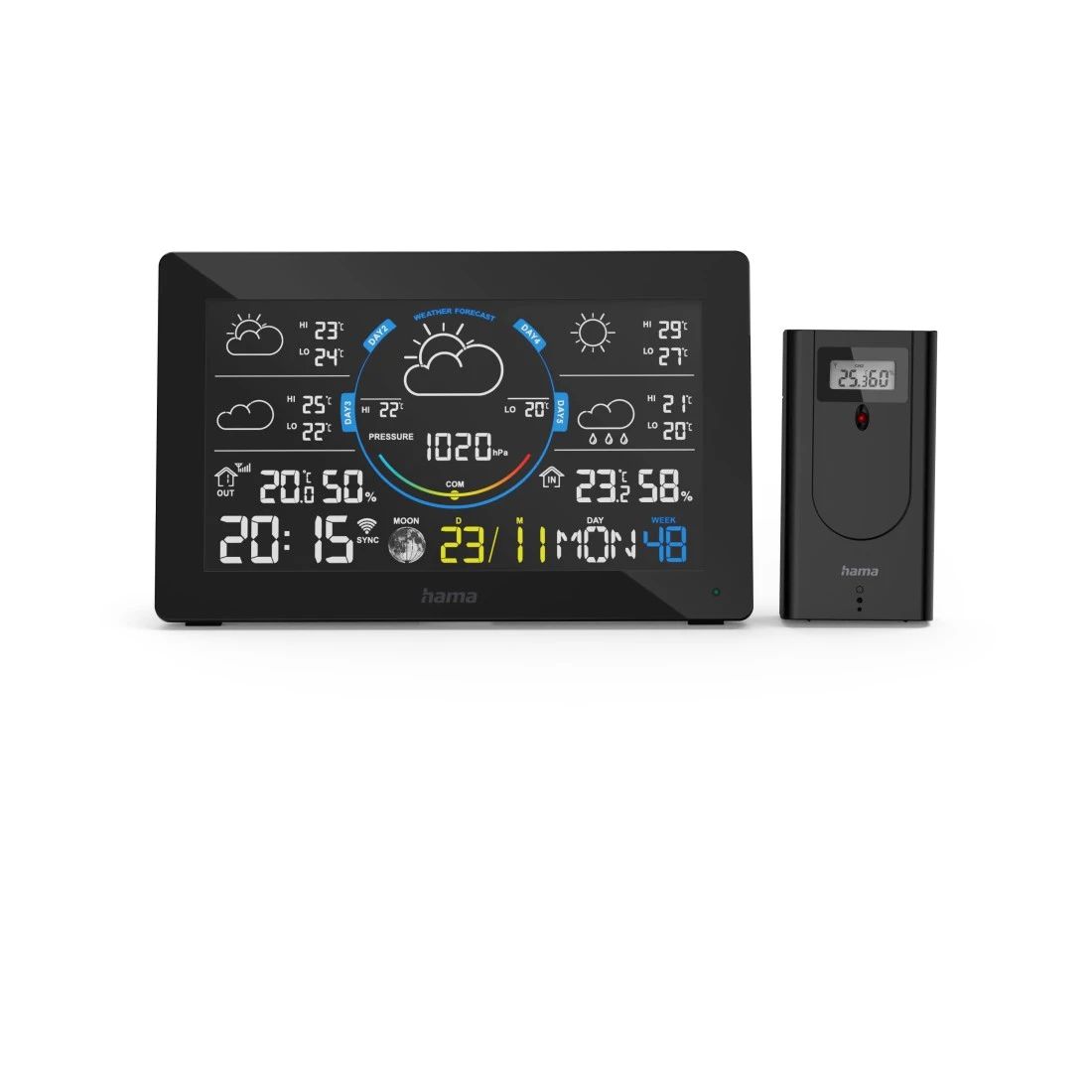 Hama 00176675, Svart, Inomhustermometer, Inomhushygrometer, Inomhusbarometer, Utomhusbarometer, Utomhushygrometer,..., hygrometer, Termometer, F, °C, DC/Batteri, 1 styck