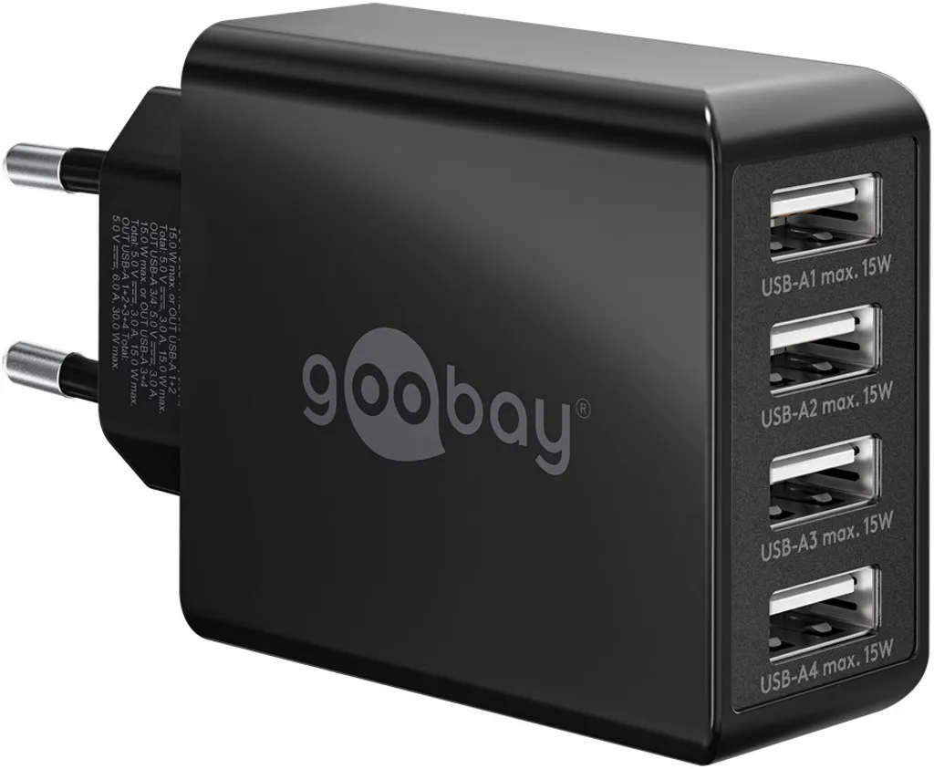 Goobay Väggladdare 4x USB-A 30W - Svart