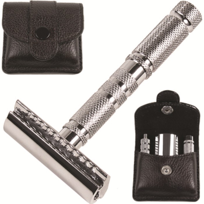 Parker Shaving A1-R 4 piece travel safety razor & leather pouch