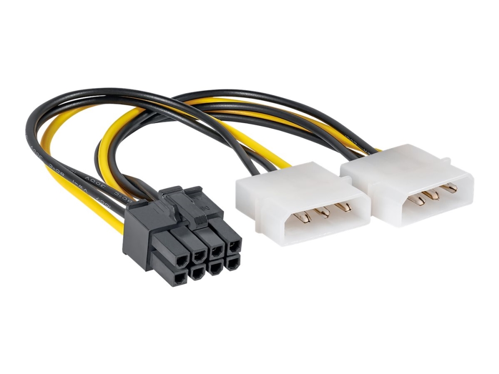 Akyga AK-CA-29 adapterkabel 2x Molex (M) till PCIe 8-pin (M), 0,15 m, gul