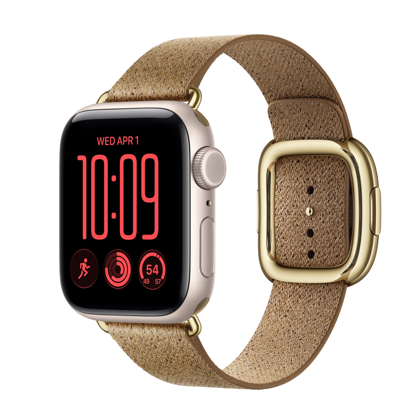 Apple Watch SE 3 (GPS + Cellular) • Aluminiumboett stjärnglans, 40 mm • Modernt spänne kamelbrun