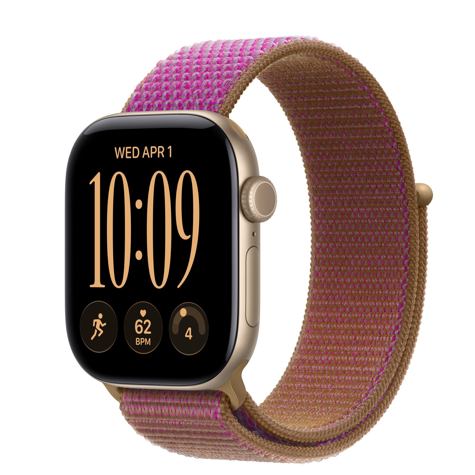 Apple Watch Series 12 (GPS + Cellular) • Aluminiumboett ljust guld, 42 mm • Sportloop magenta