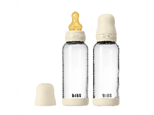 BIBS - Glass Baby Bottle Round Latex 2 Pack Medium Flow - Ivory - 240 ml, bild 2
