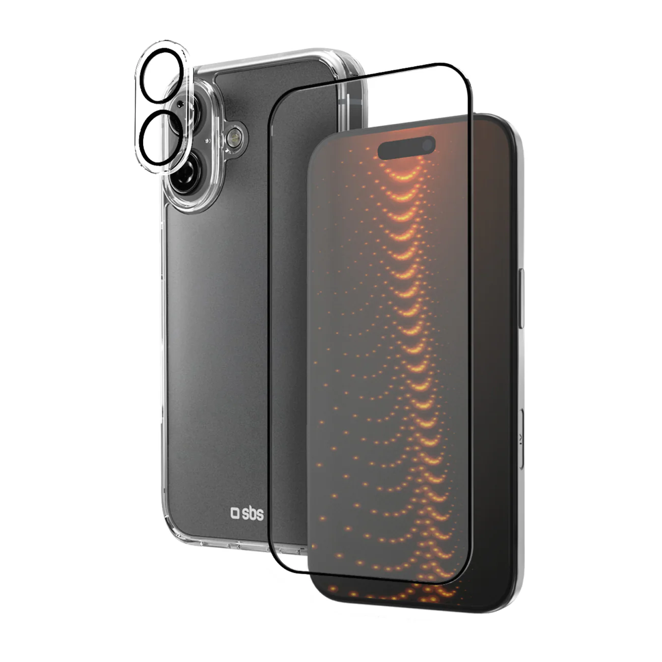 SBS-set med D3O-teknik för iPhone 16 - fodral + glasskärm och kameraskydd - transparent