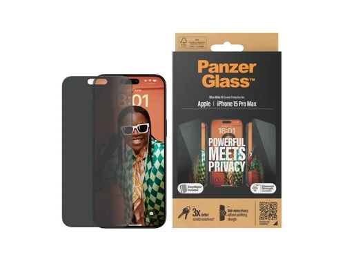 PanzerGlass iPhone 15 Pro Max skärmskydd Ultra-Wide Fit Privacy med applikator, bild 2
