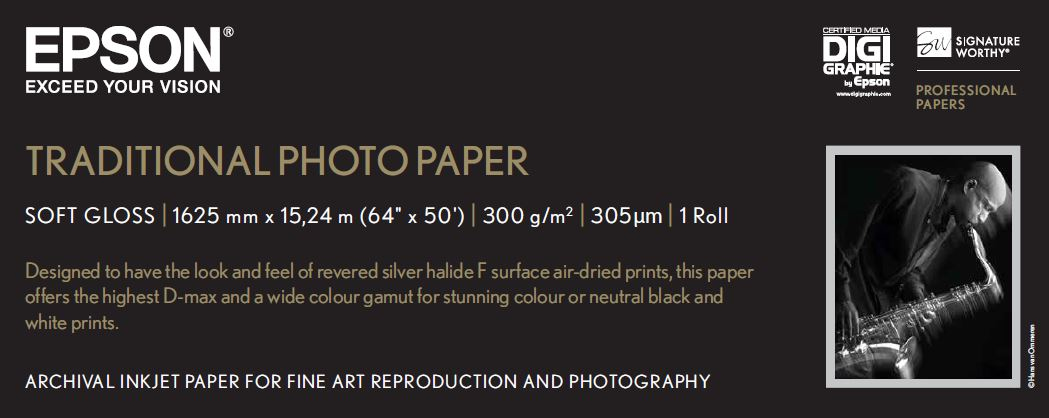 Epson Traditional Photo Paper, 64"/1626mm, 300g/m2, rulle 15 meter, bild 2