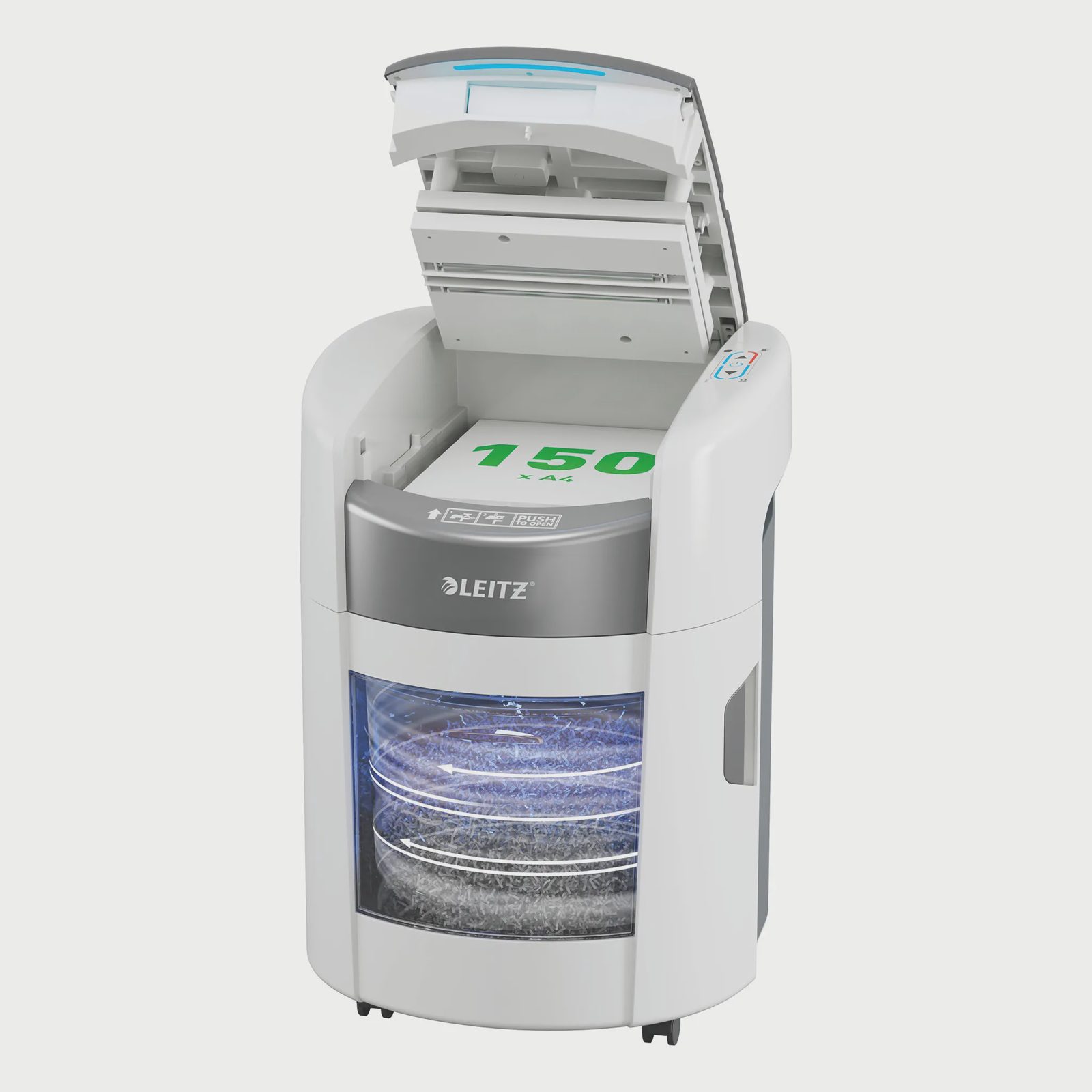 Leitz IQ OptiMax Autofeed Home Office 150 Dokumentförstörare P4 Cross Cut, Tvärsgående skärning, 22,5 cm, 4 x 10 mm, 15 l, 150 ark, 55 dB