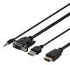 VGA- och ljudkabel till HDMI, max 1920x1080, drivs via USB, 1 meter - Svart