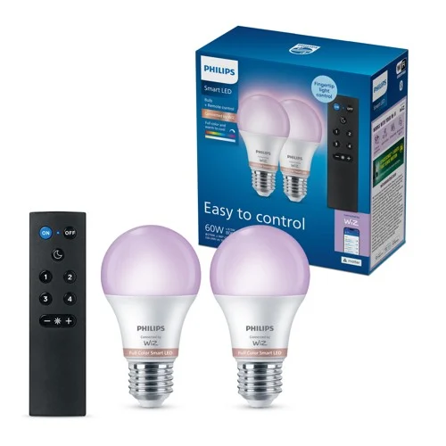 Philips LED RGB smart lampa med fjärrkontroll E27 A60 8,5W, 2-pack