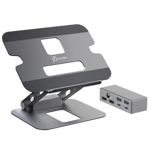 j5create Justerbart Laptopställ i Aluminium med Dual HDMI 4K USB-C Mini Dockningsstation