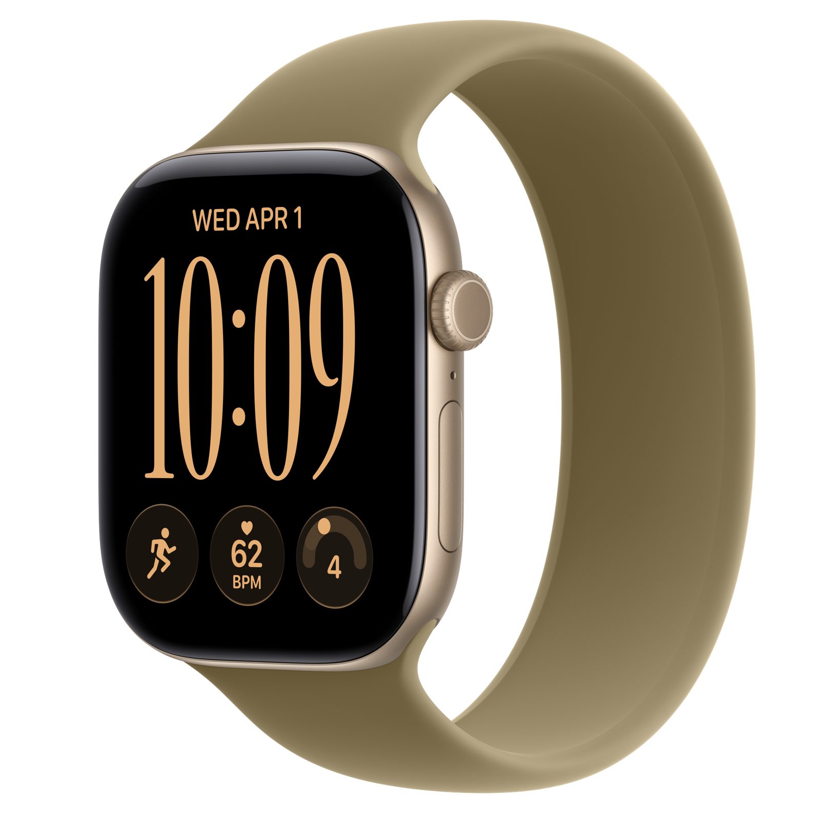 Apple Watch Series 12 (GPS) • Aluminiumboett ljust guld, 46 mm • Sololoop oliv