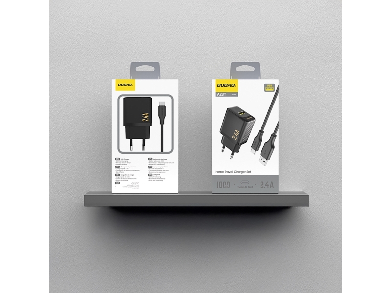 Dudao A23TEU adapter 12W 1x USB-A (1 m USB-A till USB-C-kabel ingår) svart