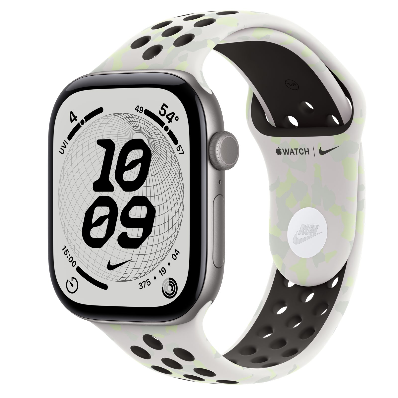 Apple Watch Series 12 (GPS + Cellular) • Aluminiumboett rymdgrå, 46 mm • Nike-sportband i Essential White