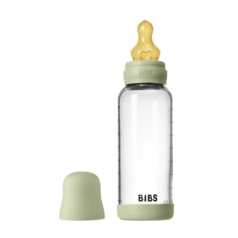 BIBS Glass Baby Bottle Round Latex 240 ml Medium Flow Sage, bild 2