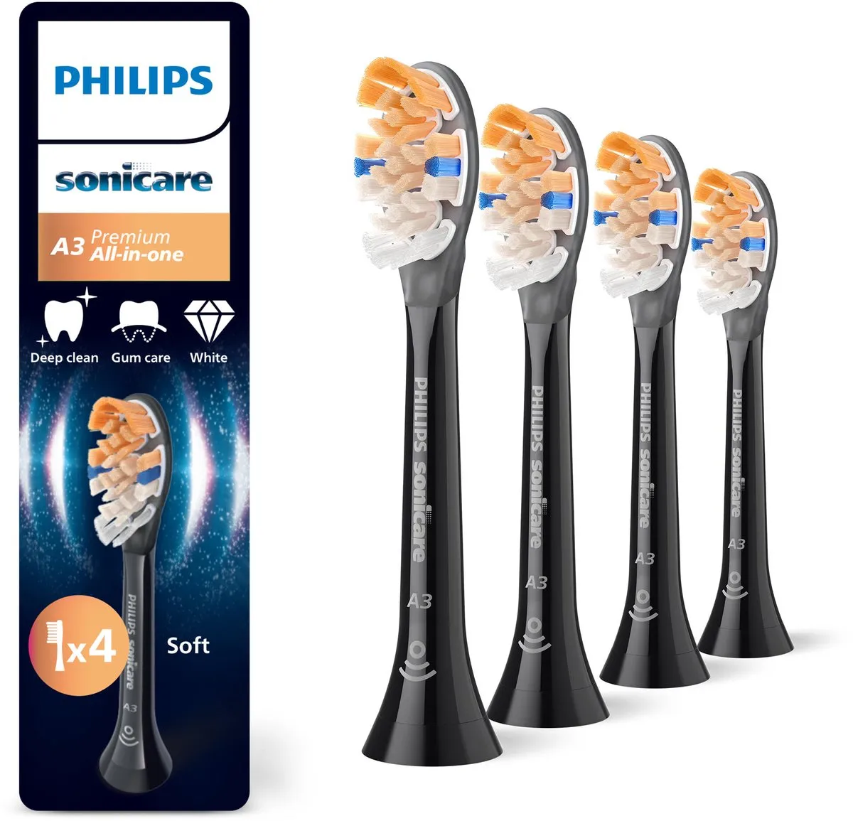 Philips Sonicare HX9094/88 Premium All-in-One borsthuvuden 4 st, svart