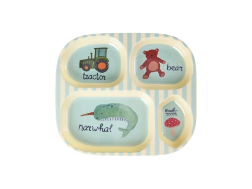 Rice - Melamine Kids 4 Room Plate - Blue ABC Print - Blue, bild 2