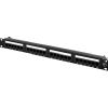 19" Patchpanel 24xRJ45, Cat 6, 1U, kroneplintar, kabelstöd, svart