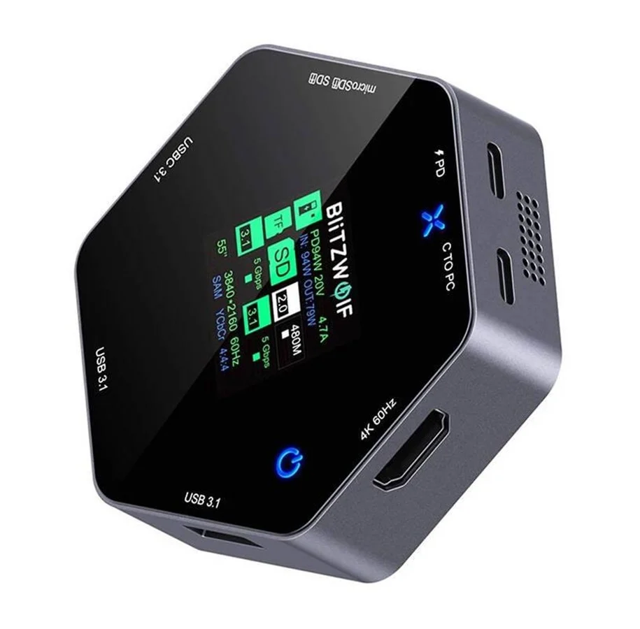 Blitzwolf 8in1 dockningsstation BW-TH16 USB 100W LCD Smart Display, bild 4