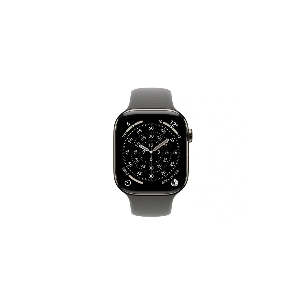 Apple Watch Series 11 GPS + Cell 46 mm naturlig titan, granitgrå sportband - S/M